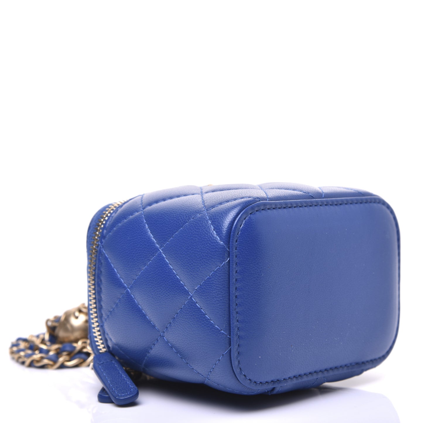 Lambskin Quilted Pearl Crush Mini Vanity Case With Chain Blue