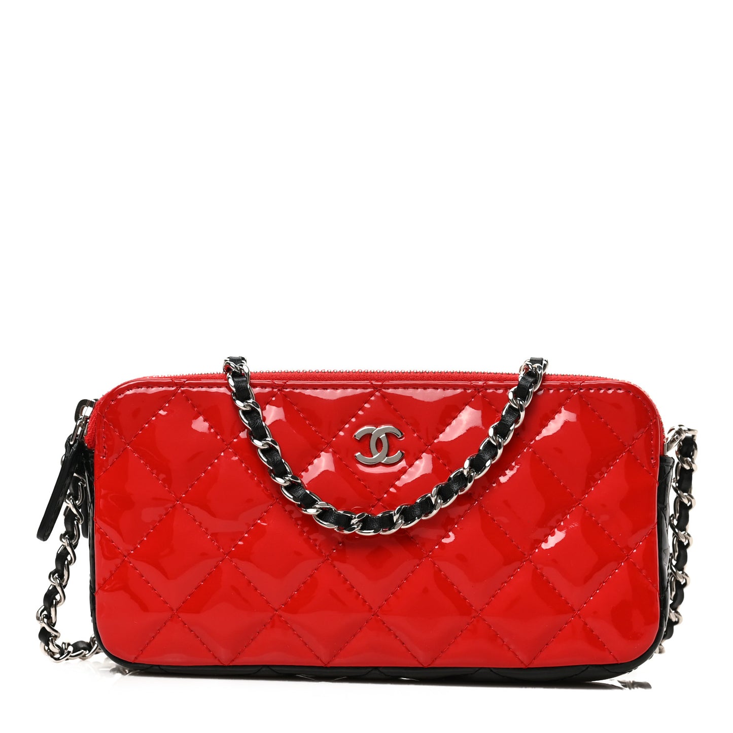 Patent Quilted Small Clutch With Chain Red Black
