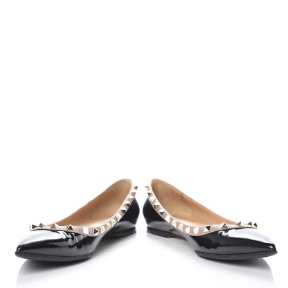 Valentino Garavani Patent Rockstud Ballerina Flats 40 Black Poudre 5 of 19