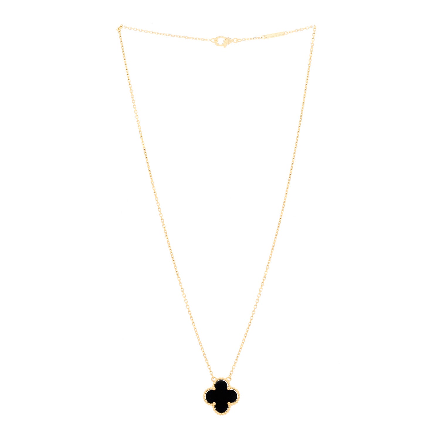 Van Cleef & Arpels 18K Yellow Gold Black Onyx Vintage Alhambra Pendant Necklace 3 of 5