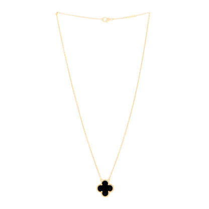 Van Cleef & Arpels 18K Yellow Gold Black Onyx Vintage Alhambra Pendant Necklace 3 of 5
