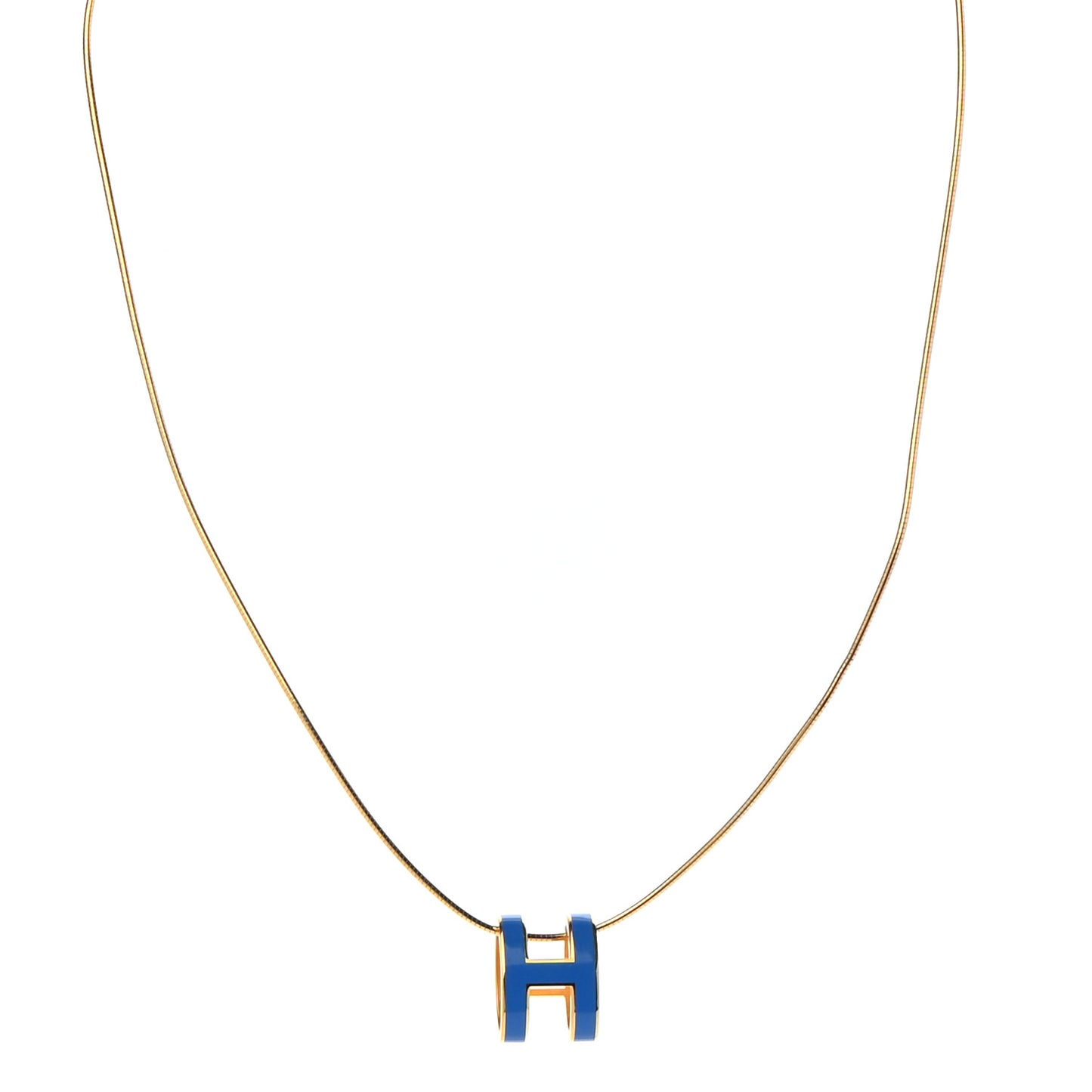 Lacquered Gold Pop H Pendant Necklace Bleu Sature
