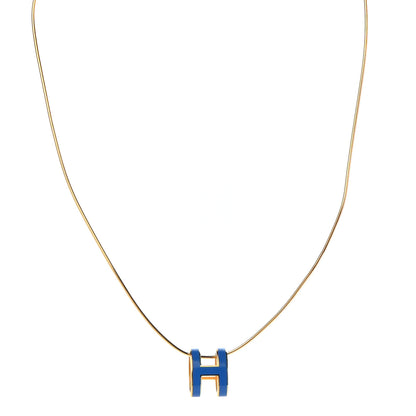Hermes Lacquered Gold Pop H Pendant Necklace Bleu Sature 1 of 5