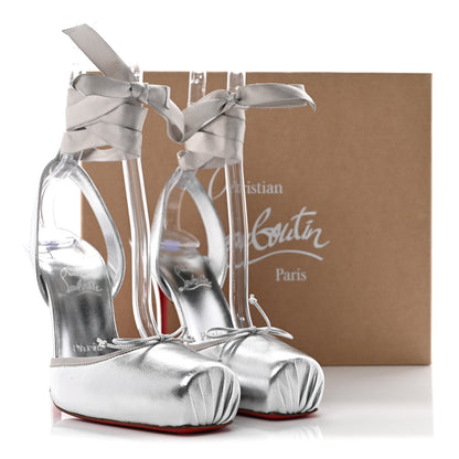 Christian Louboutin Nappa Laminata Cassia Lace Up 100 Pumps 40 Silver 9 of 9