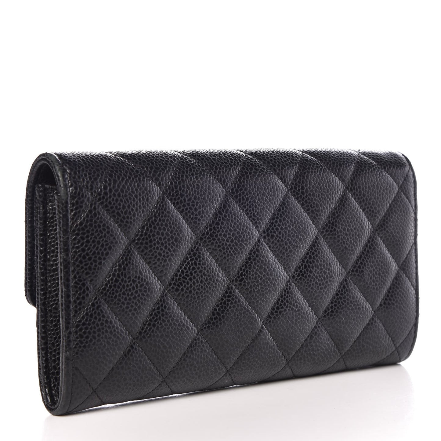 Caviar Quilted Large Gusset Flap Wallet Black