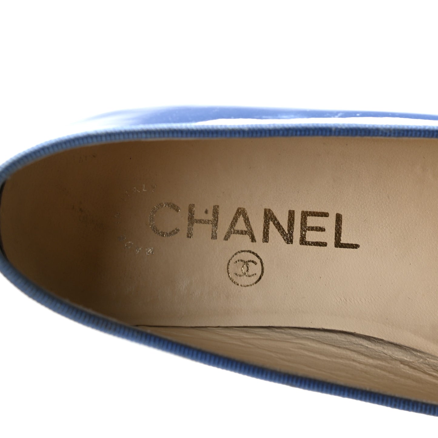Patent Calfskin CC Cap Toe Ballerina Flats 35.5 Blue