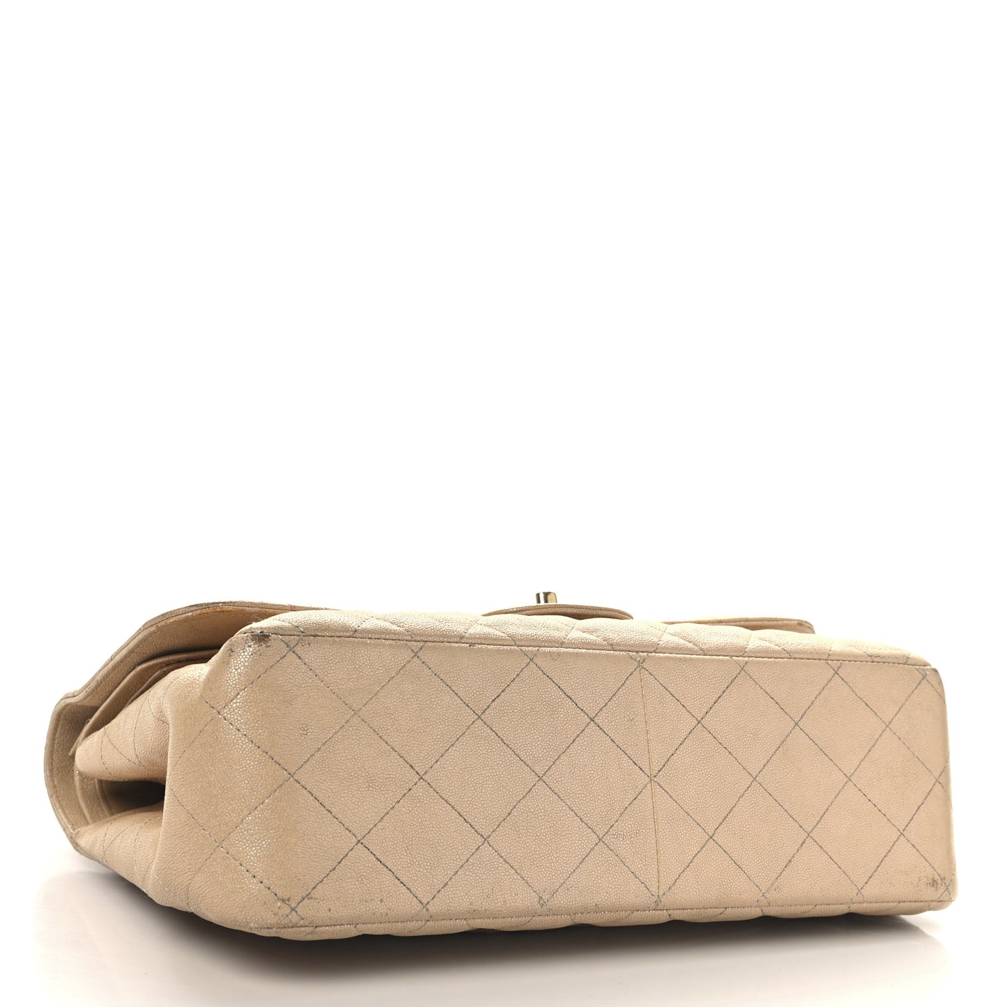 Iridescent Caviar Quilted Jumbo Double Flap Beige