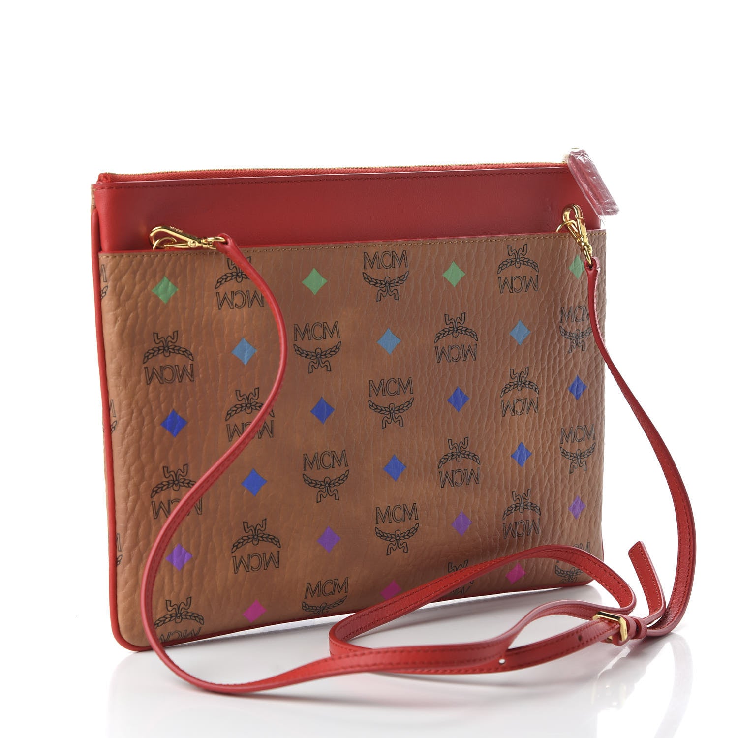 MCM Skyoptic Visetos Mini Crossbody Pouch Spectrum Diamond Cognac Red 3 of 9