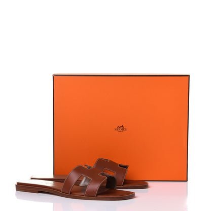 Hermes Box Calfskin Oran Sandals 37.5 Gold 11 of 11
