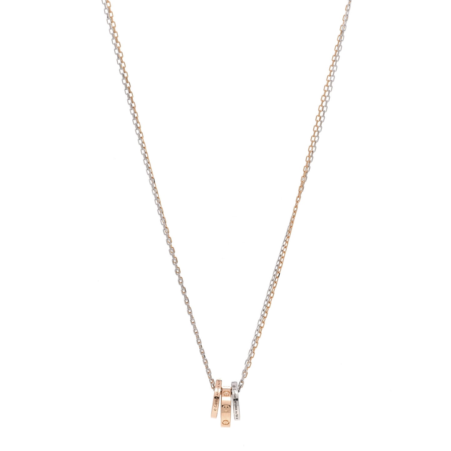 18K White Pink Gold Diamond Three Ring LOVE Pendant Necklace