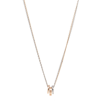 Cartier 18K White Pink Gold Diamond Three Ring LOVE Pendant Necklace 1 of 5