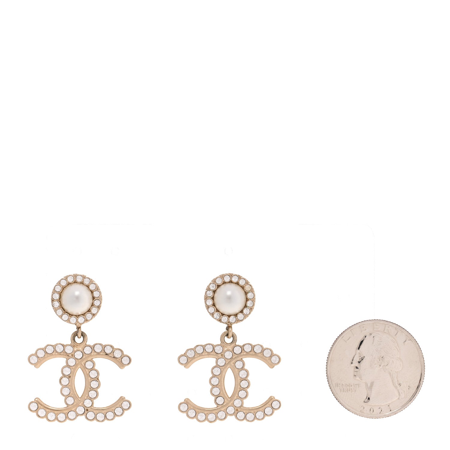 Chanel Crystal Pearl Bow-tiful CC Drop Earrings Gold 2 of 5