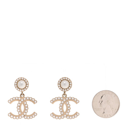 Chanel Crystal Pearl Bow-tiful CC Drop Earrings Gold 2 of 5