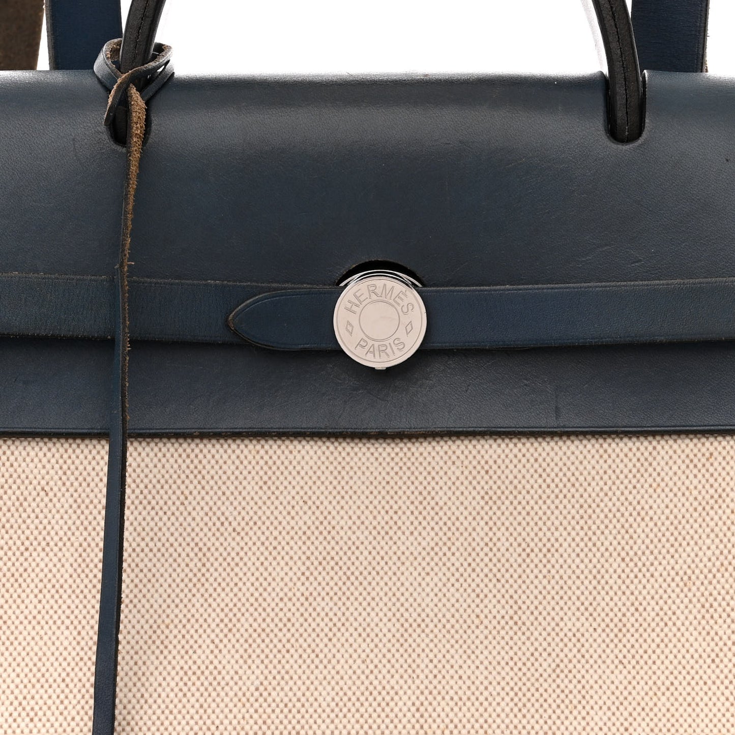 Toile Vache Calfskin Herbag 30 PM Backpack Navy Bleu Natural