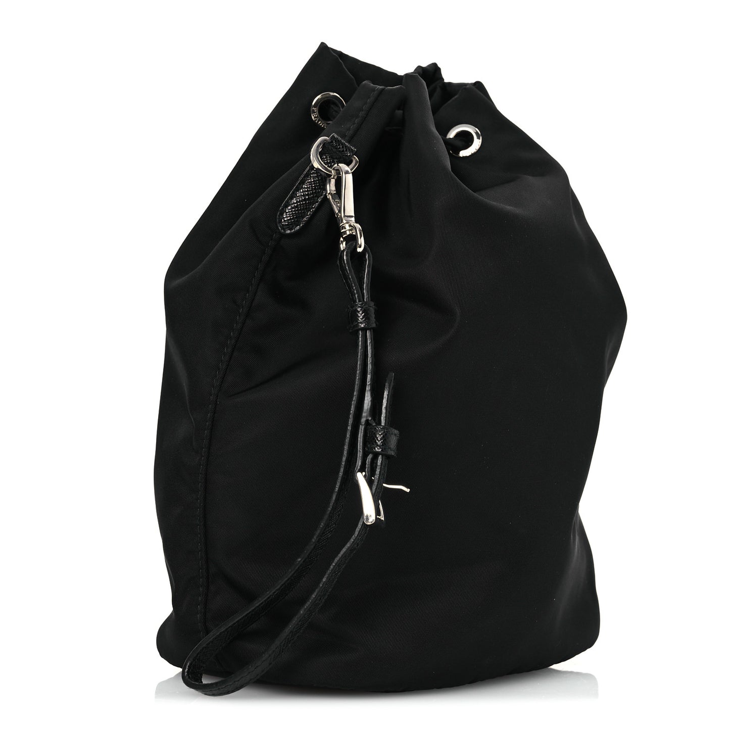 Nylon Vela Drawstring Wristlet Pouch Black