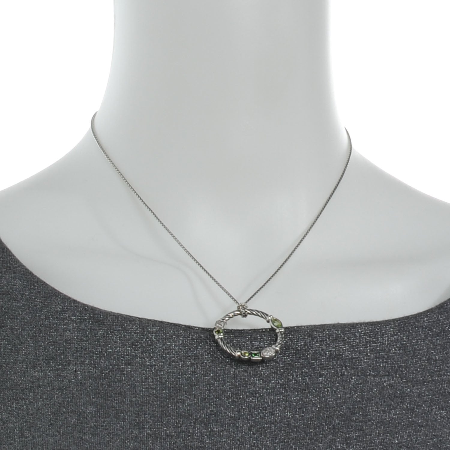David Yurman Sterling Silver Confetti Pendant Necklace Green 2 of 5
