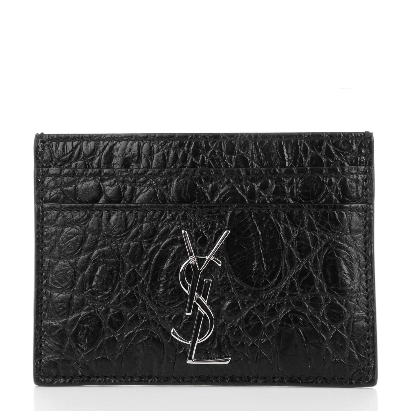 Calfskin Crocodile Embossed Card Case Black