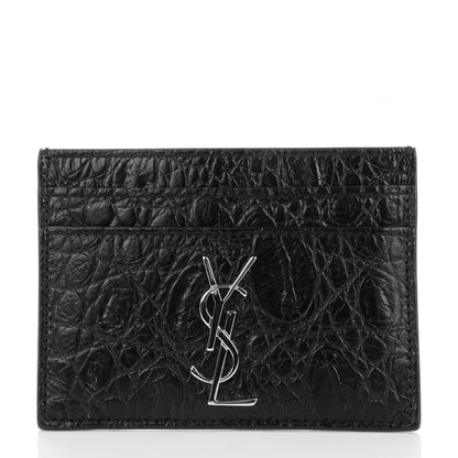 Saint Laurent Calfskin Crocodile Embossed Card Case Black 1 of 7