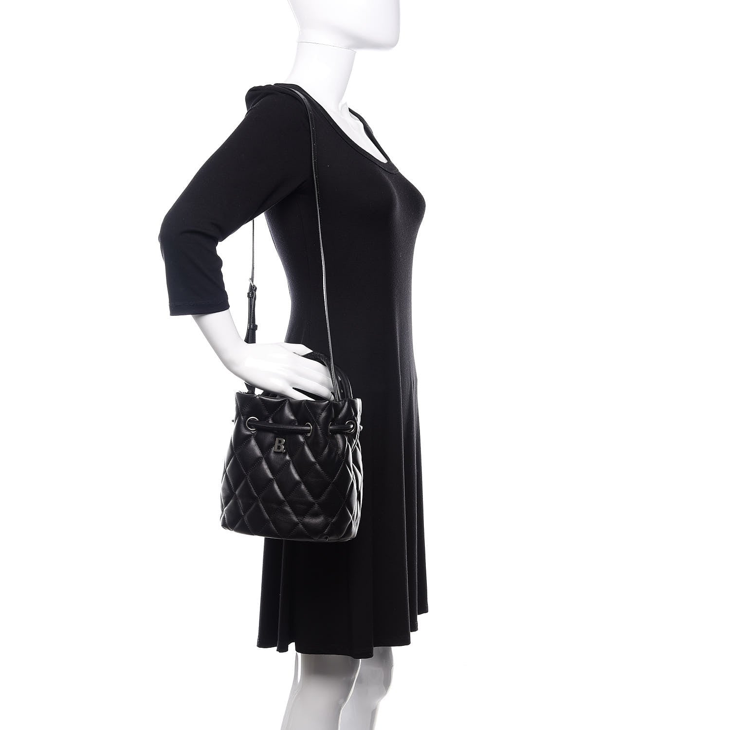 Balenciaga Nappa Calfskin Quilted Touch B Bucket Bag Black 2 of 9
