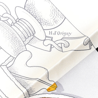 Hermes Silk L Instruction Du Roy Scarf 90 Black Gris Or 4 of 5