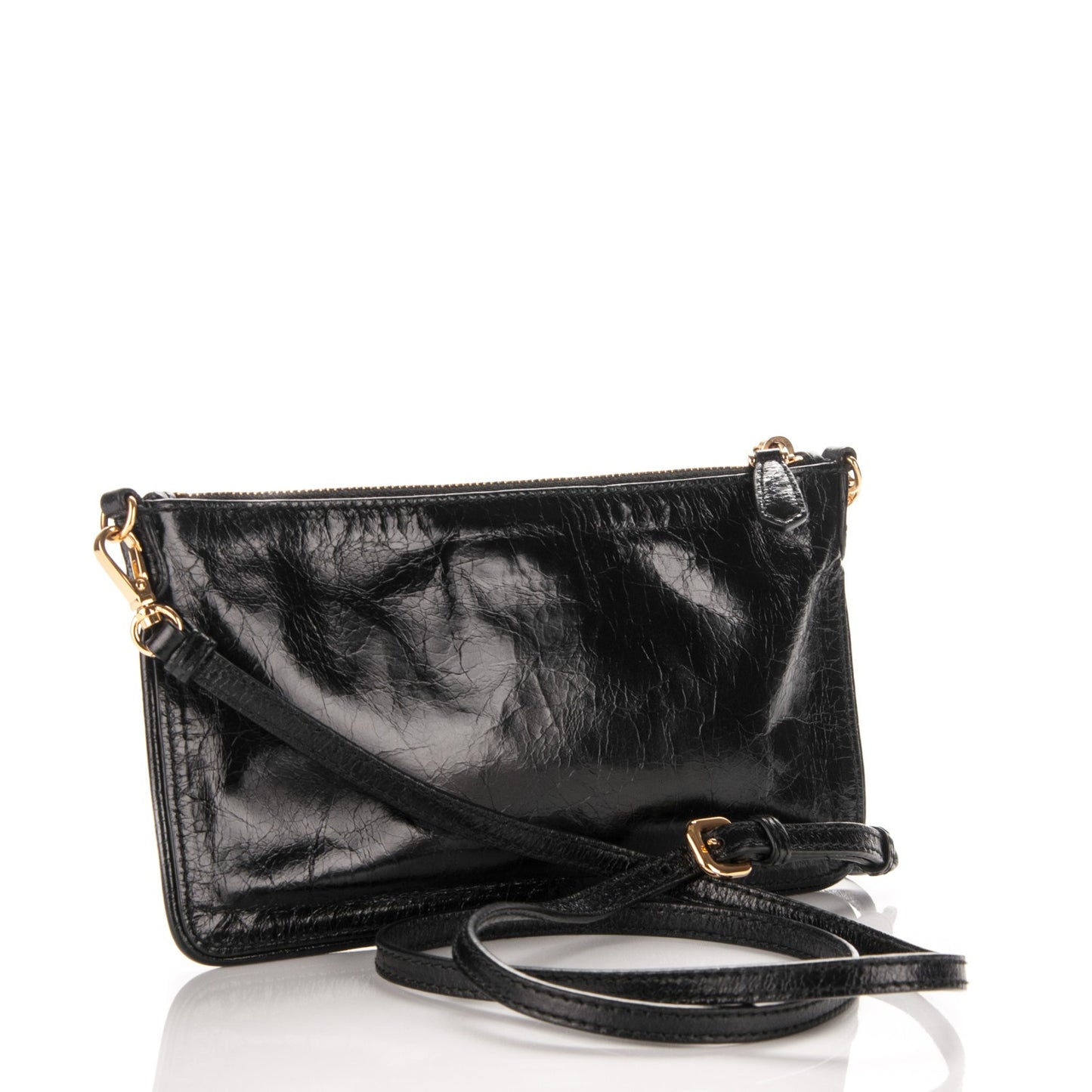 Vitello Shine Zip Crossbody Bag Nero Black