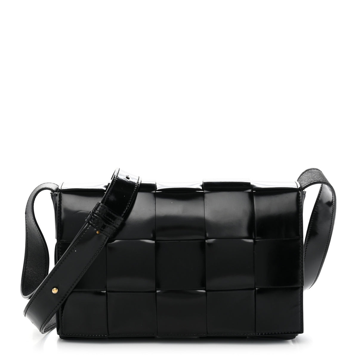 Patent Maxi Intrecciato Cassette Crossbody Bag Black