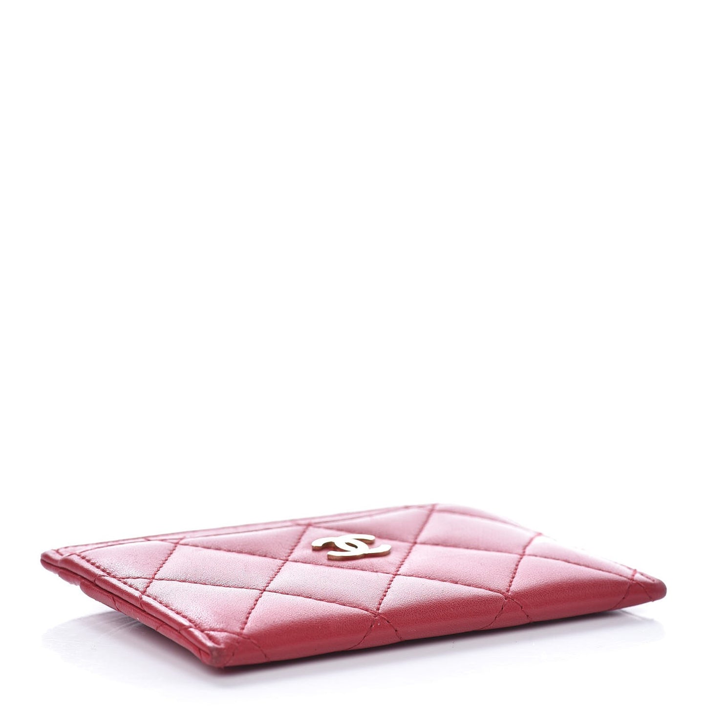 Lambskin Quilted Card Holder Dark Pink