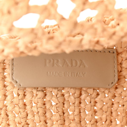 Prada Yarn Raffia Effect Crochet Logo Embroidered Small Tote Bag Naturale 6 of 9