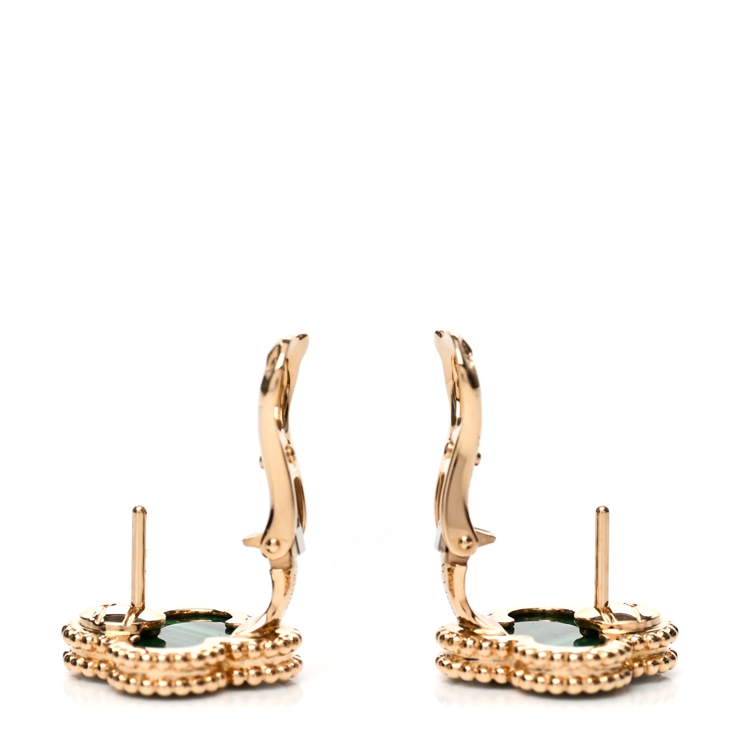 18K Yellow Gold Malachite Vintage Alhambra Earrings