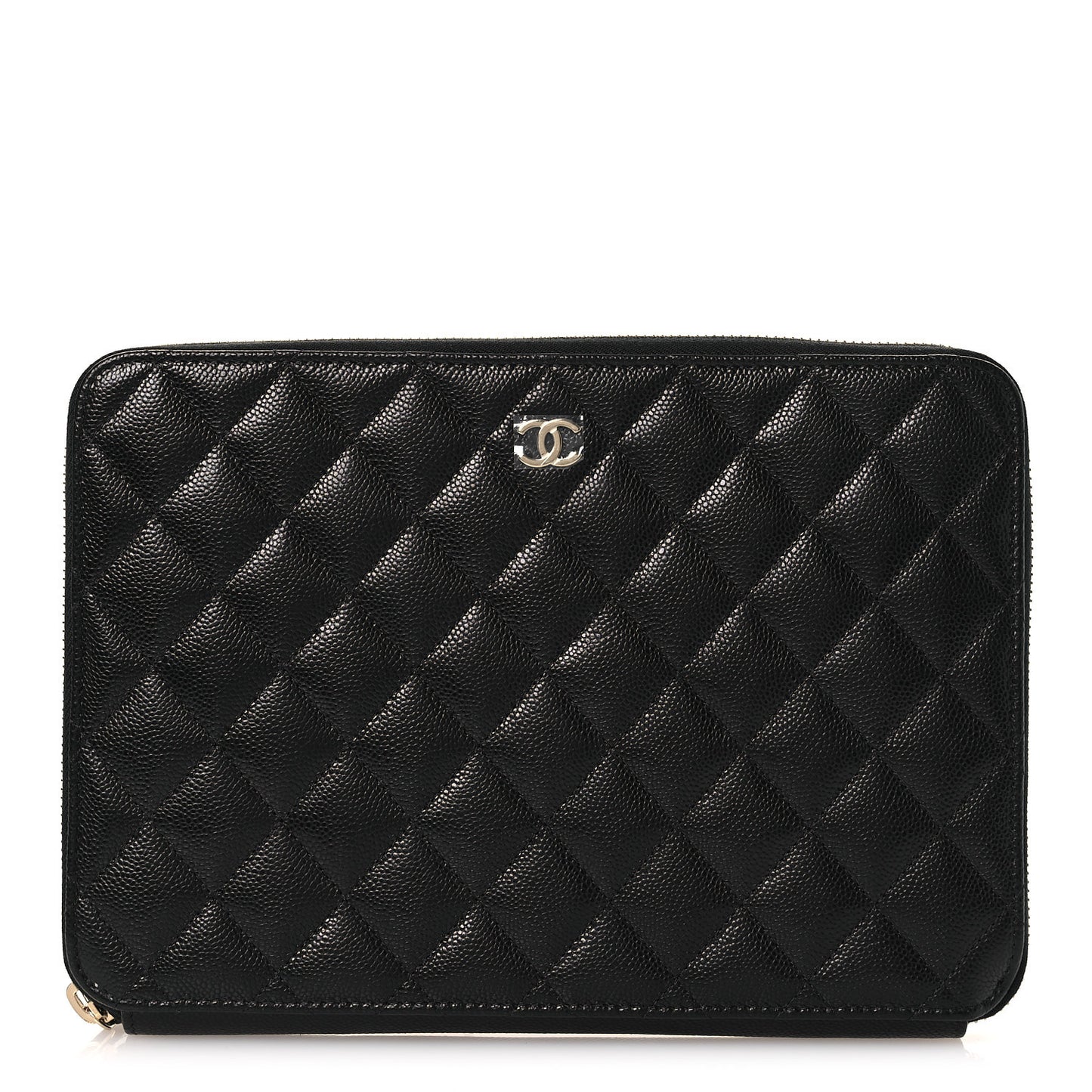 Caviar Quilted Zipped Travel Pouch Black