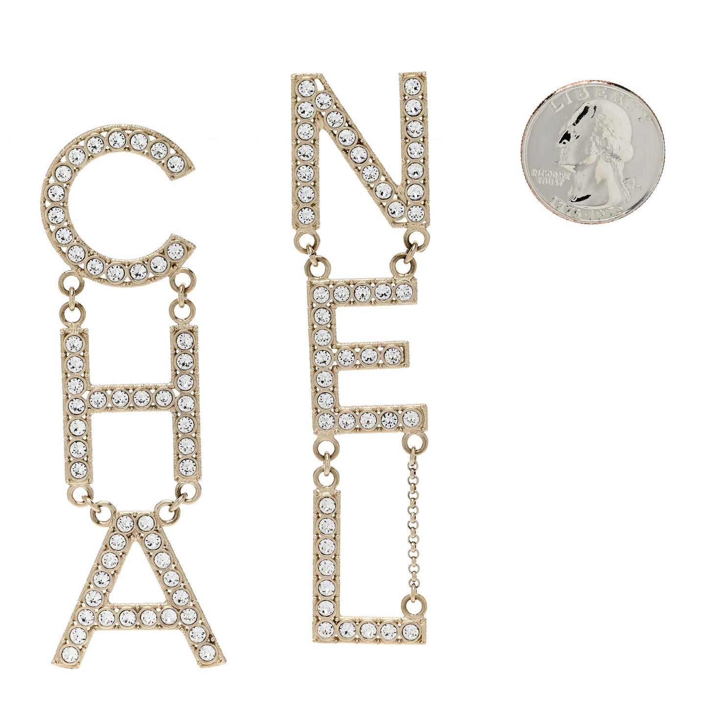 Crystal Cha-Nel Logo Drop Earrings Gold