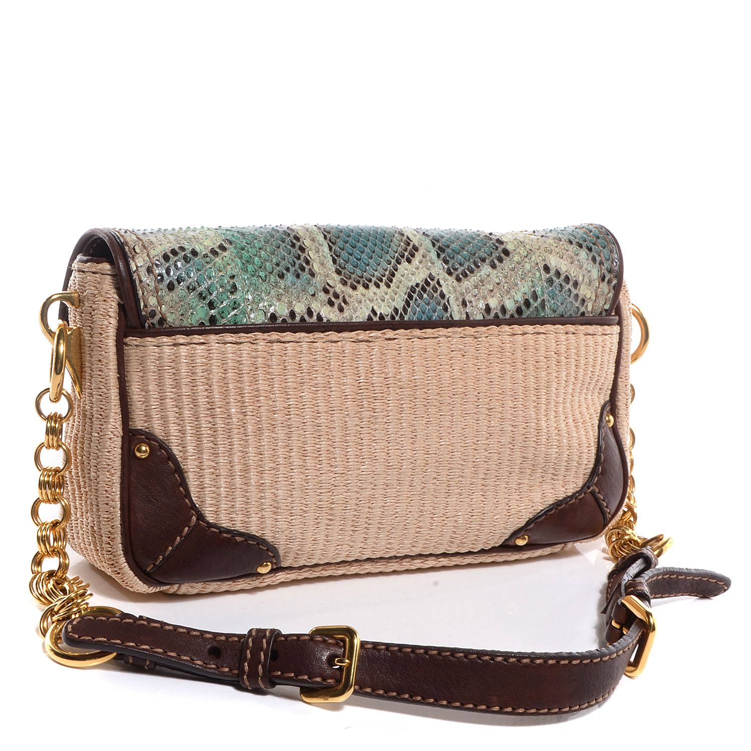 Prada Python Calfskin Paglia Twist Shoulder Bag Natural Azzurro 4 of 11