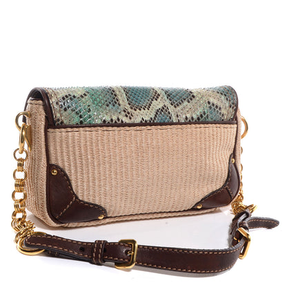 Prada Python Calfskin Paglia Twist Shoulder Bag Natural Azzurro 4 of 11