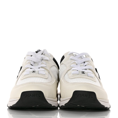 Chanel Mesh Suede Calfskin Grained Calfskin Womens CC Sneakers 40.5 White Black 2 of 9