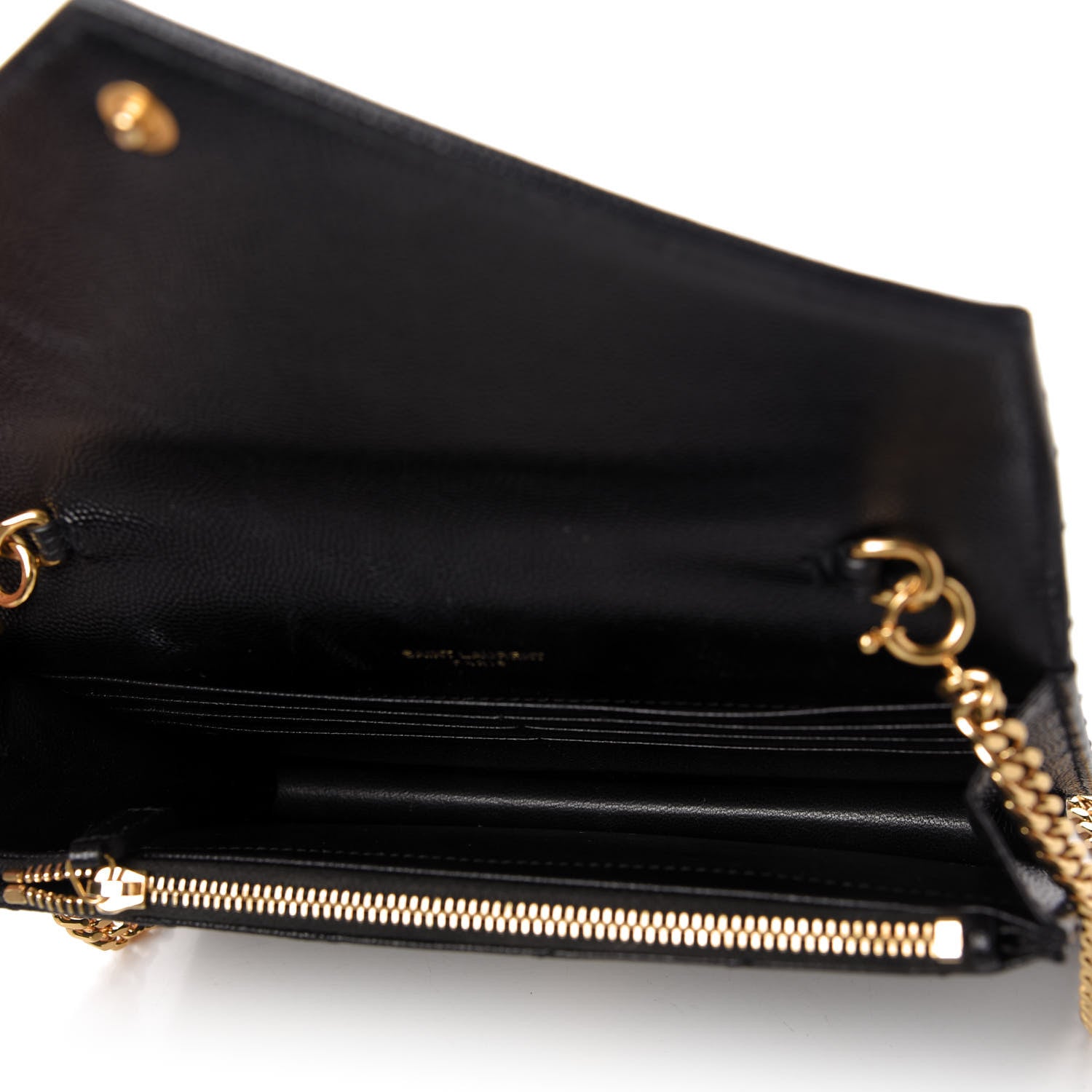 Saint Laurent Grain De Poudre Matelasse Chevron Monogram Envelope Chain Wallet Black 5 of 10