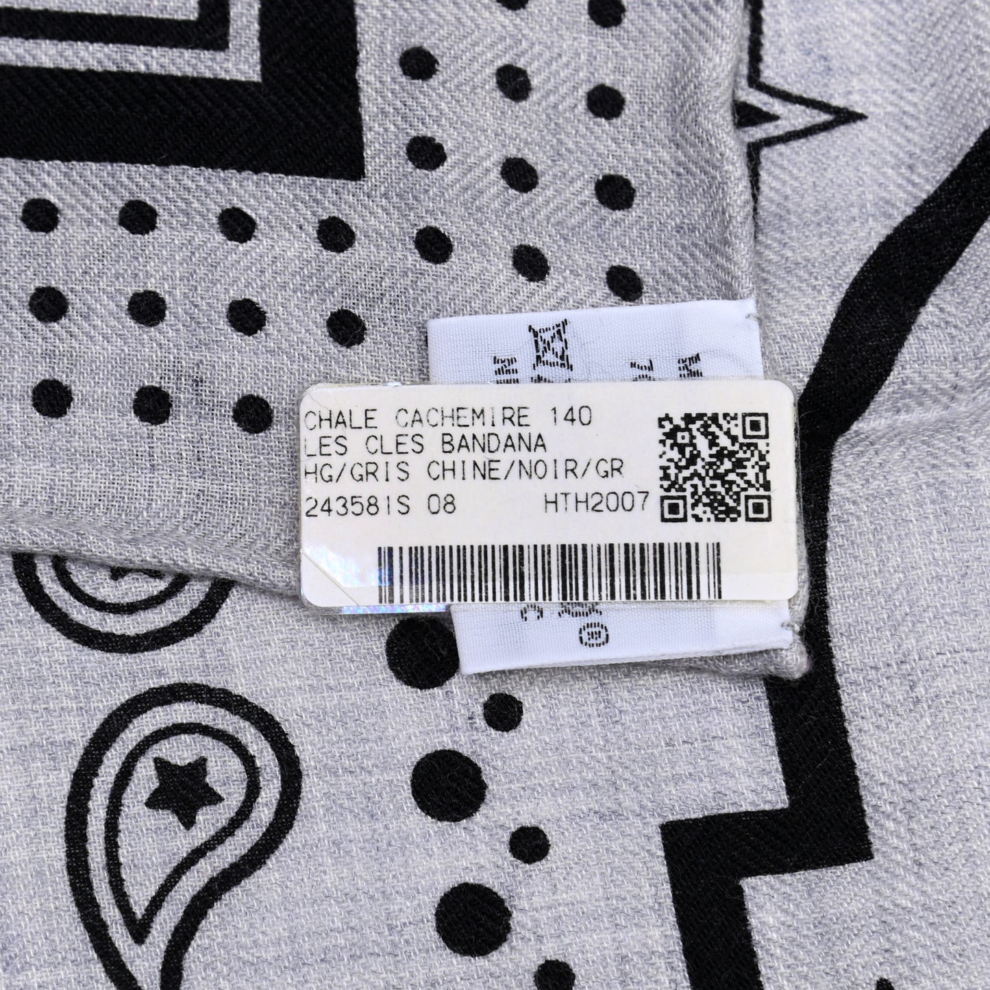 Cashmere Silk Les Cles Bandana Shawl 140 Gris Chine Black