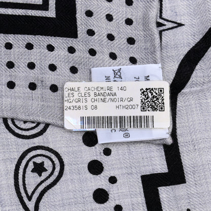 Hermes Cashmere Silk Les Cles Bandana Shawl 140 Gris Chine Black 9 of 10