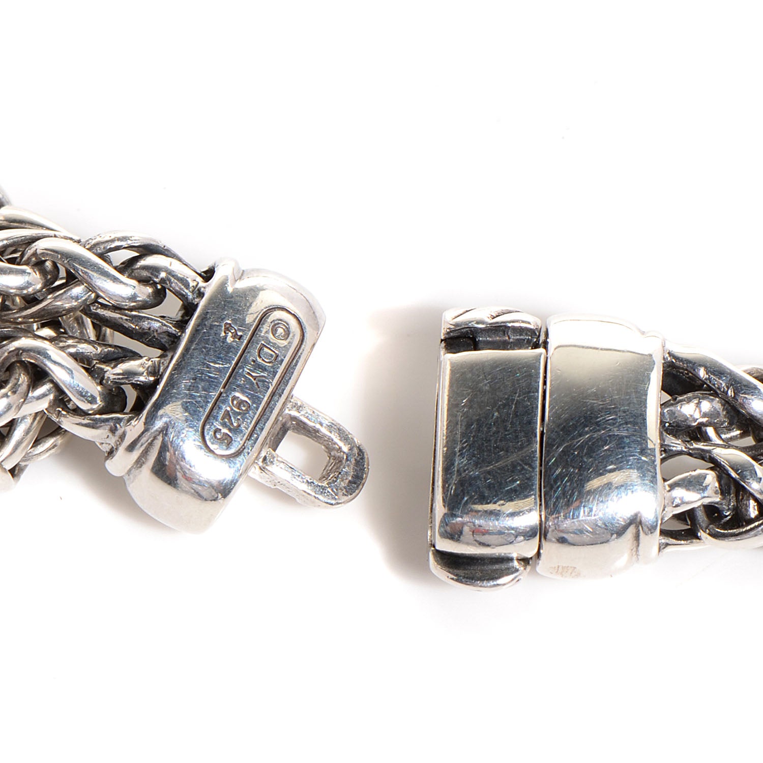 David Yurman Sterling Silver Pave Diamond Double Wheat Chain Necklace 4 of 6