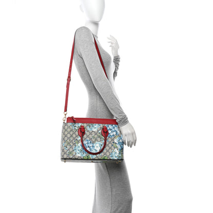 Gucci GG Supreme Monogram Blooms Medium Zip Top Tote Beige Blue Navy Hibiscus Red 2 of 12