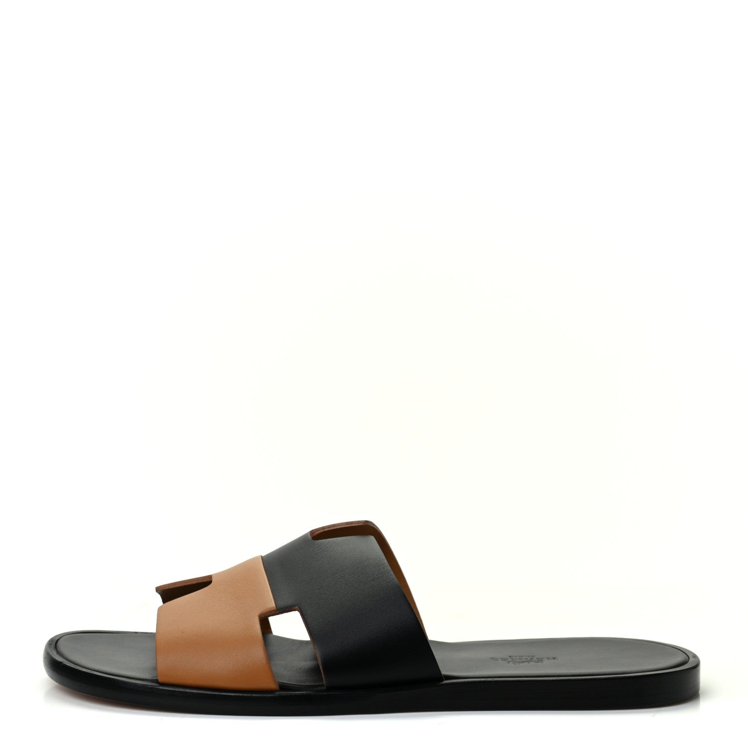 Hermes Calfskin Mens Izmir Sandals 43 Black Naturel 1 of 7