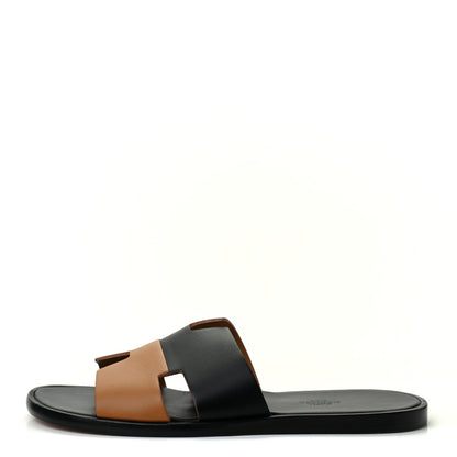 Hermes Calfskin Mens Izmir Sandals 43 Black Naturel 1 of 7