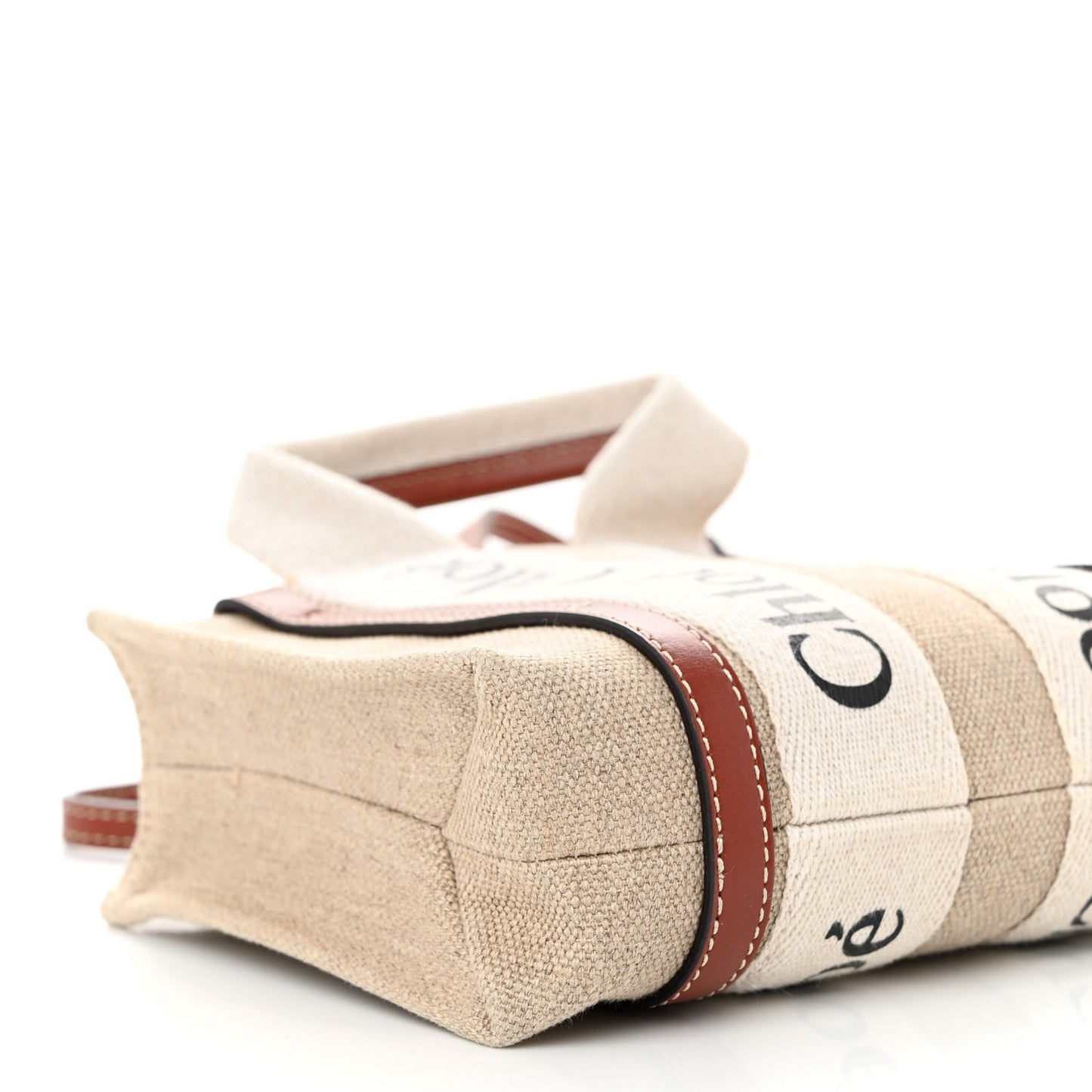 Cotton Calfskin Mini Woody Ribbon Tote White Brown