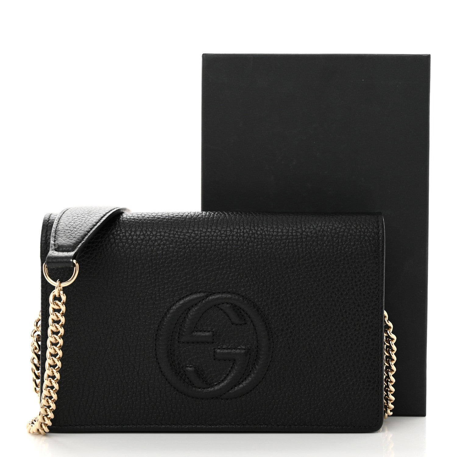 Gucci Pebbled Calfskin Soho Wallet On Chain Black 10 of 10