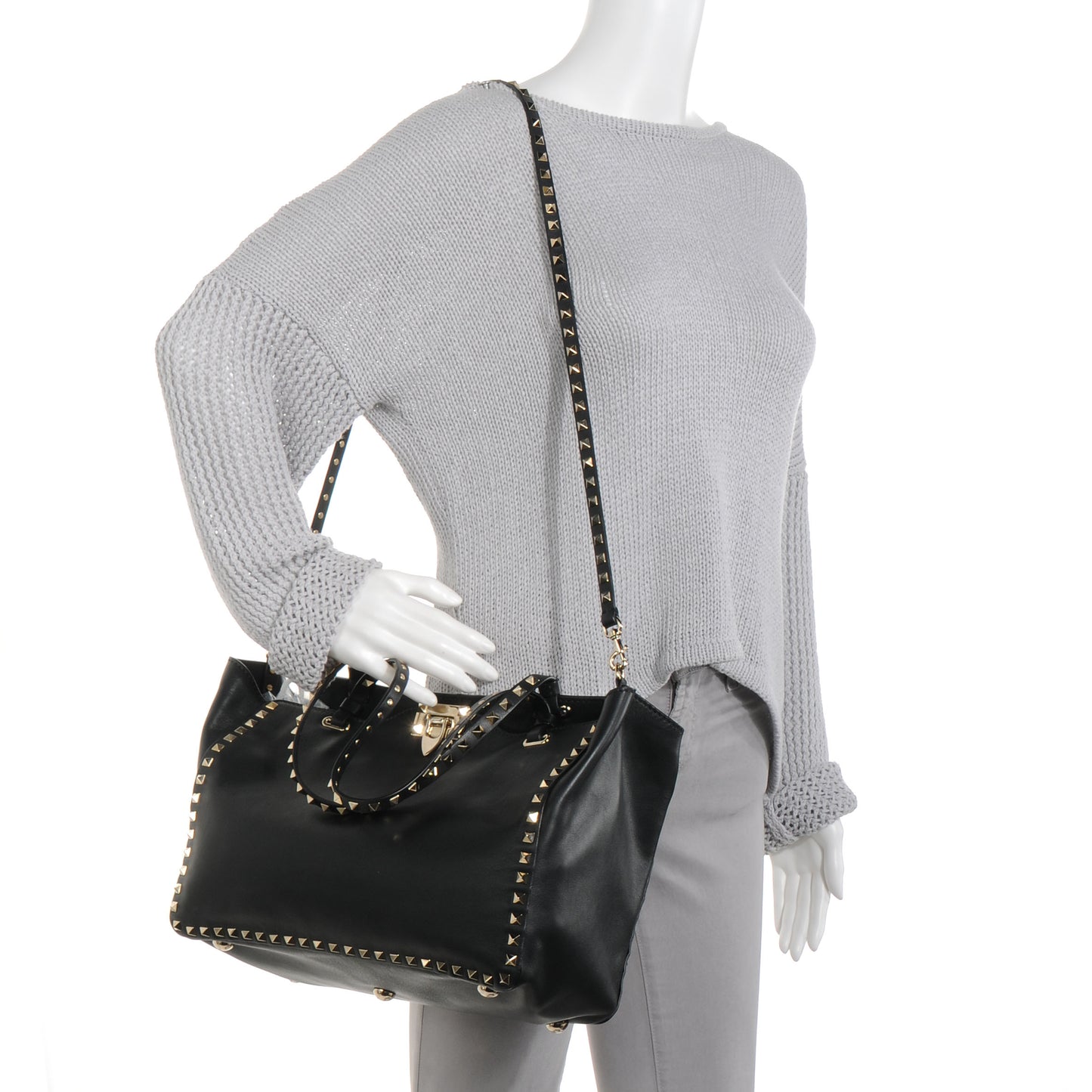 Vitello Medium Rockstud Tote Black