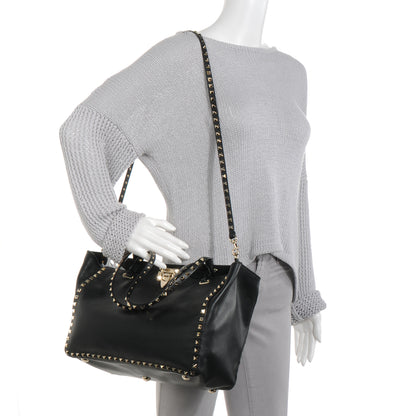 Valentino Garavani Vitello Medium Rockstud Tote Black 2 of 9