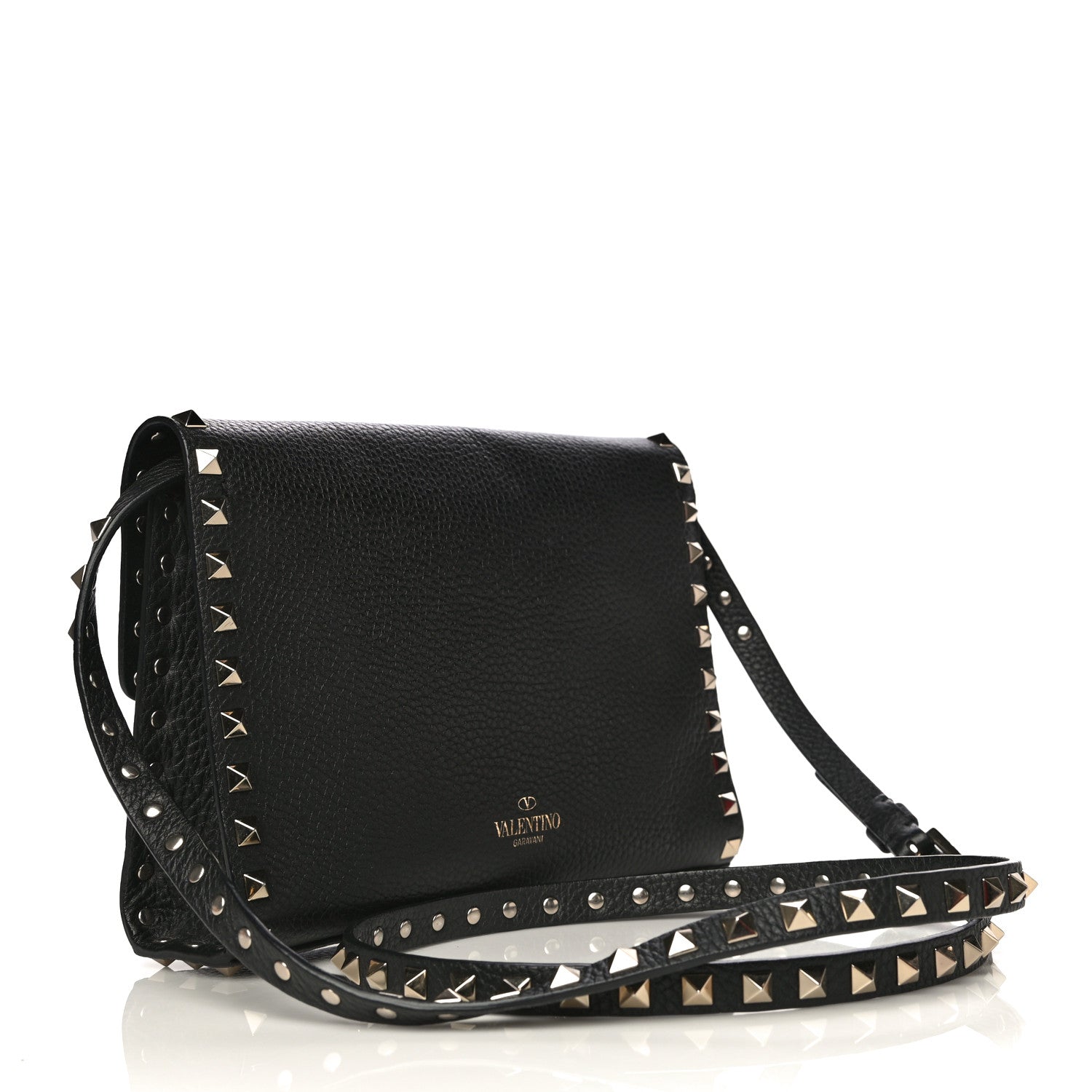 Valentino Garavani Pebbled Calfskin Medium Rockstud Flip Lock Crossbody Bag Black 3 of 17