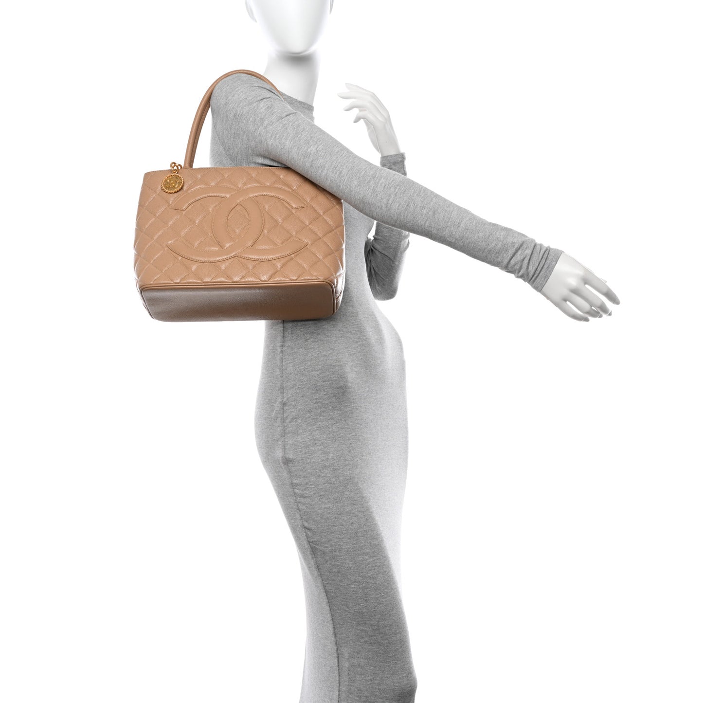 Caviar Quilted Medallion Tote Beige