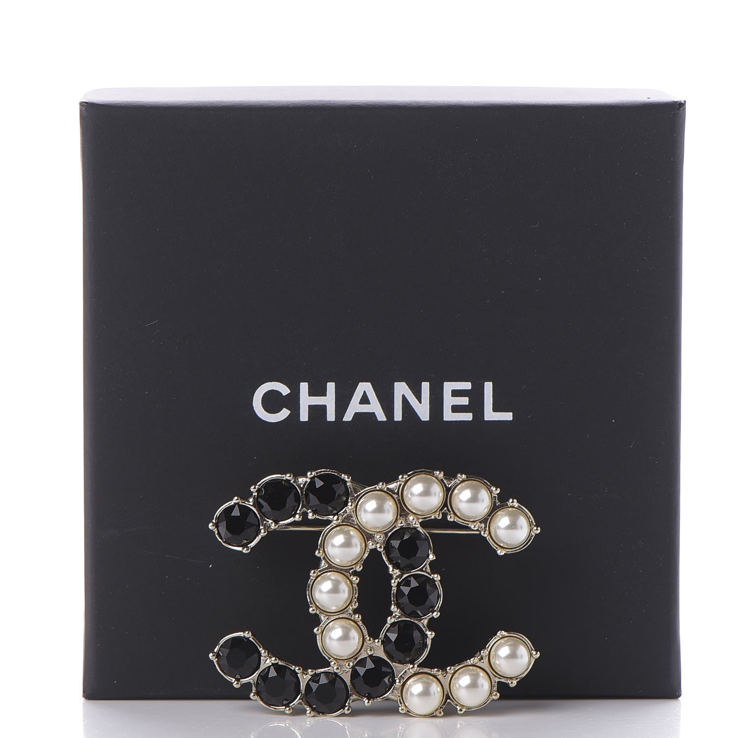 Chanel Crystal Pearl CC Dazzling Domino Brooch Gold Black 5 of 5