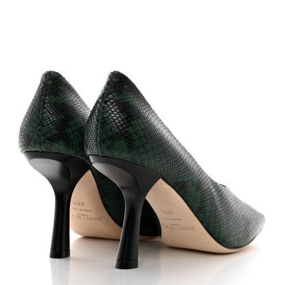 Jimmy Choo Snake Printed Calfskin Marcella 85 Pumps 36.5 Dark Moss 4 of 8