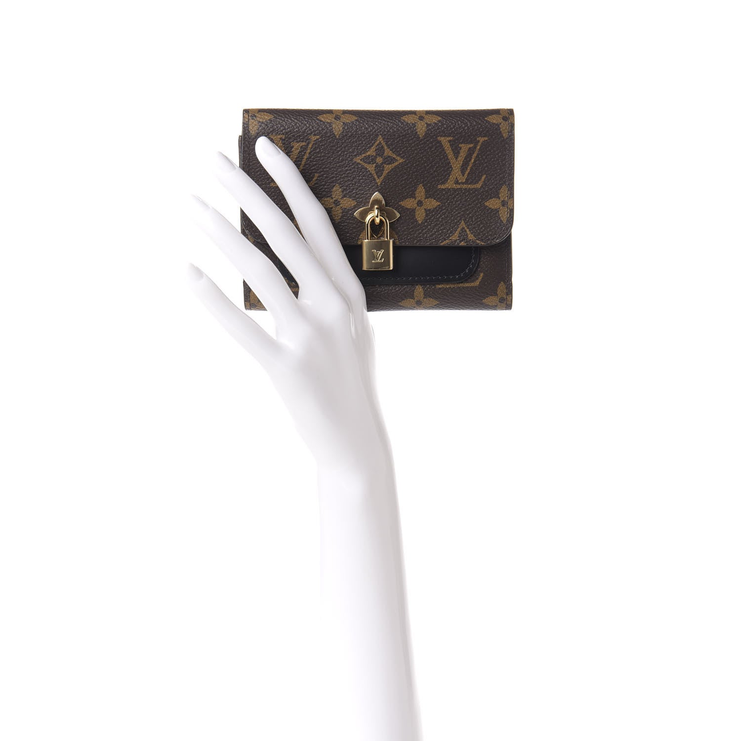 Louis Vuitton Monogram Flower Lock Compact Wallet Black 2 of 8